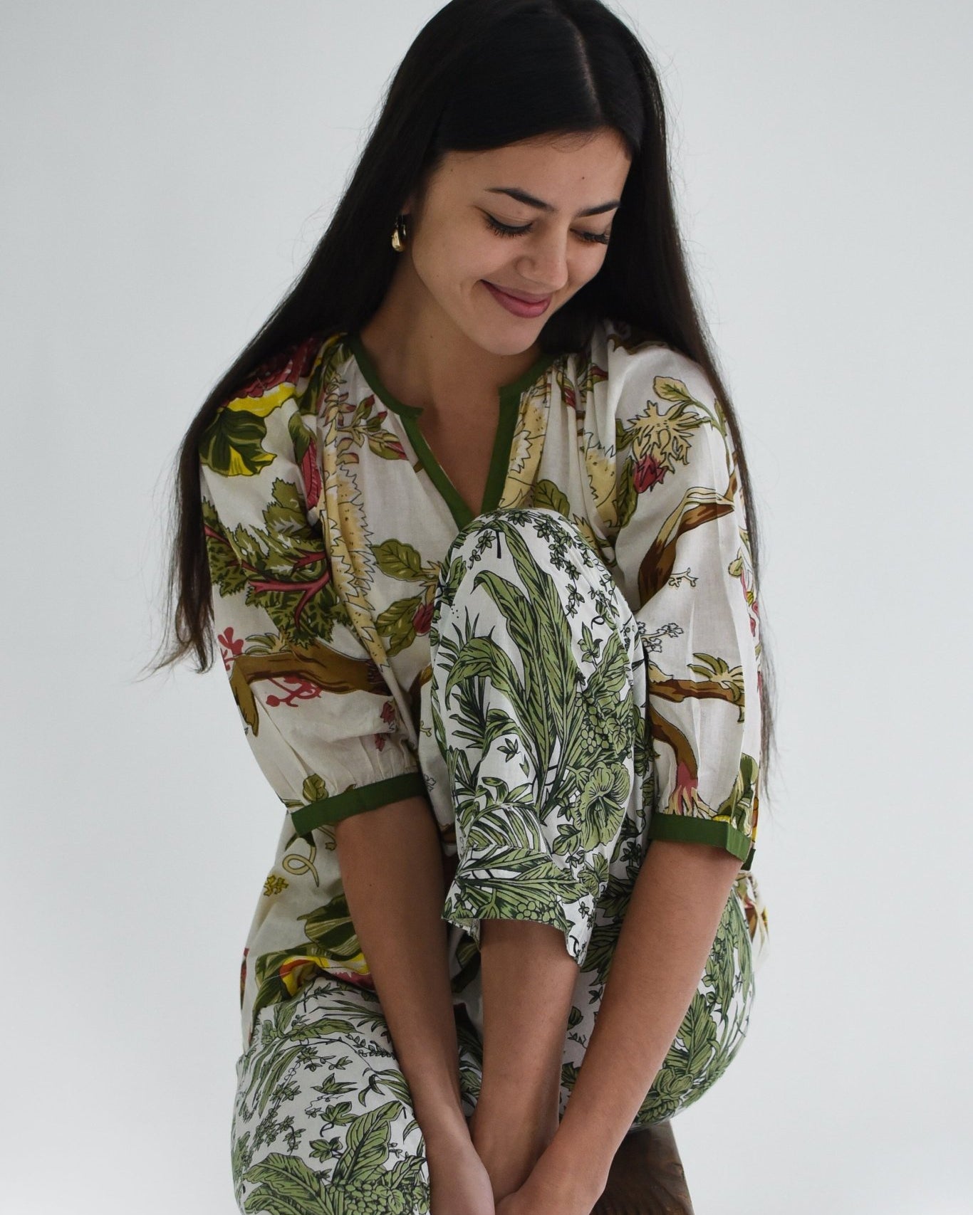 French Pyjamas - Green Floral - Gawjus New Zealand
