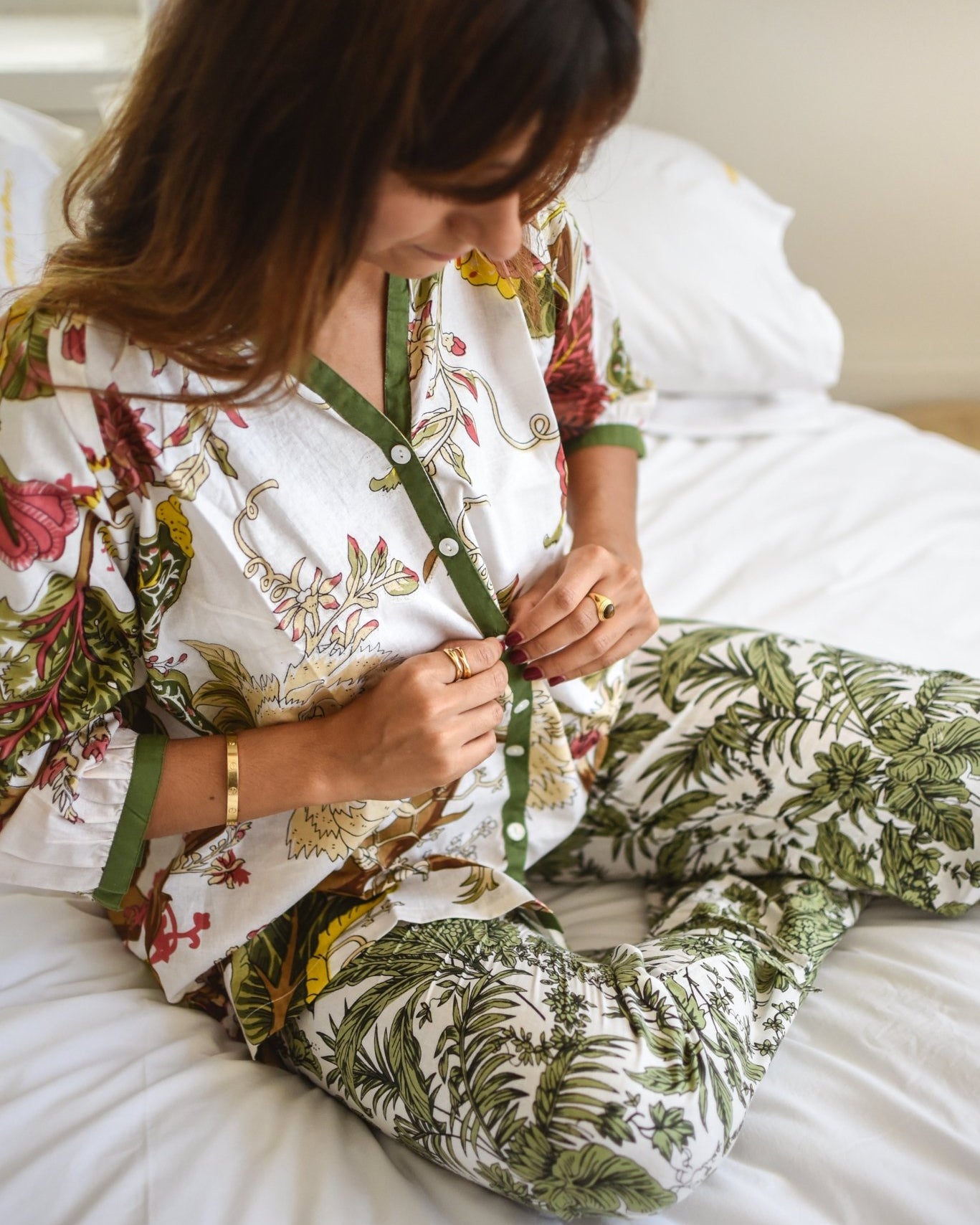 French Pyjamas - Green Floral - Gawjus New Zealand