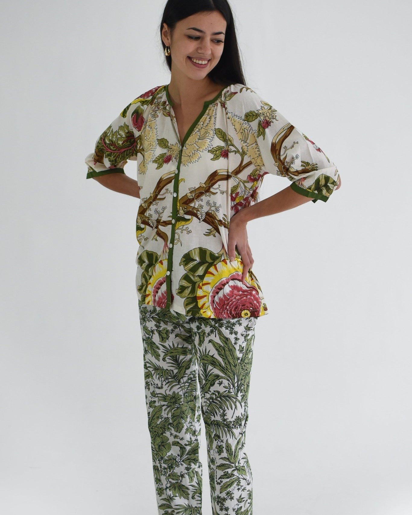 French Pyjamas - Green Floral - Gawjus New Zealand
