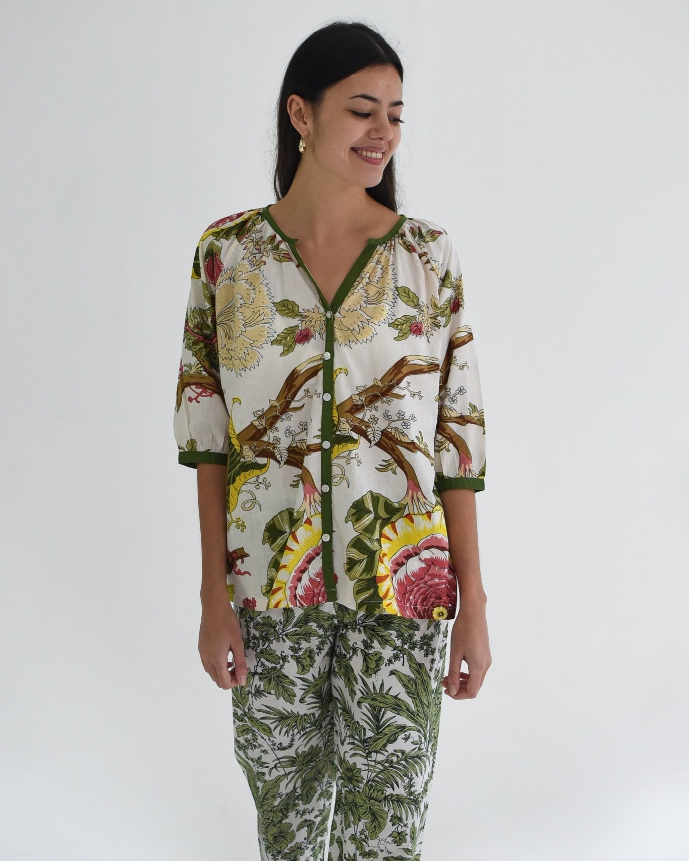 French Pyjamas - Green Floral - Gawjus New Zealand