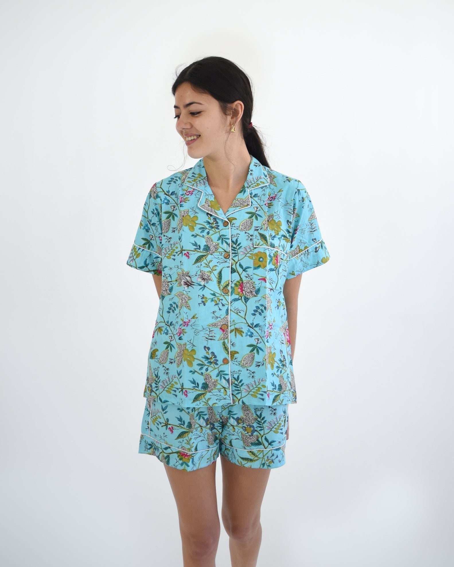 Shorty Pyjamas - Turq Flower - Gawjus New Zealand
