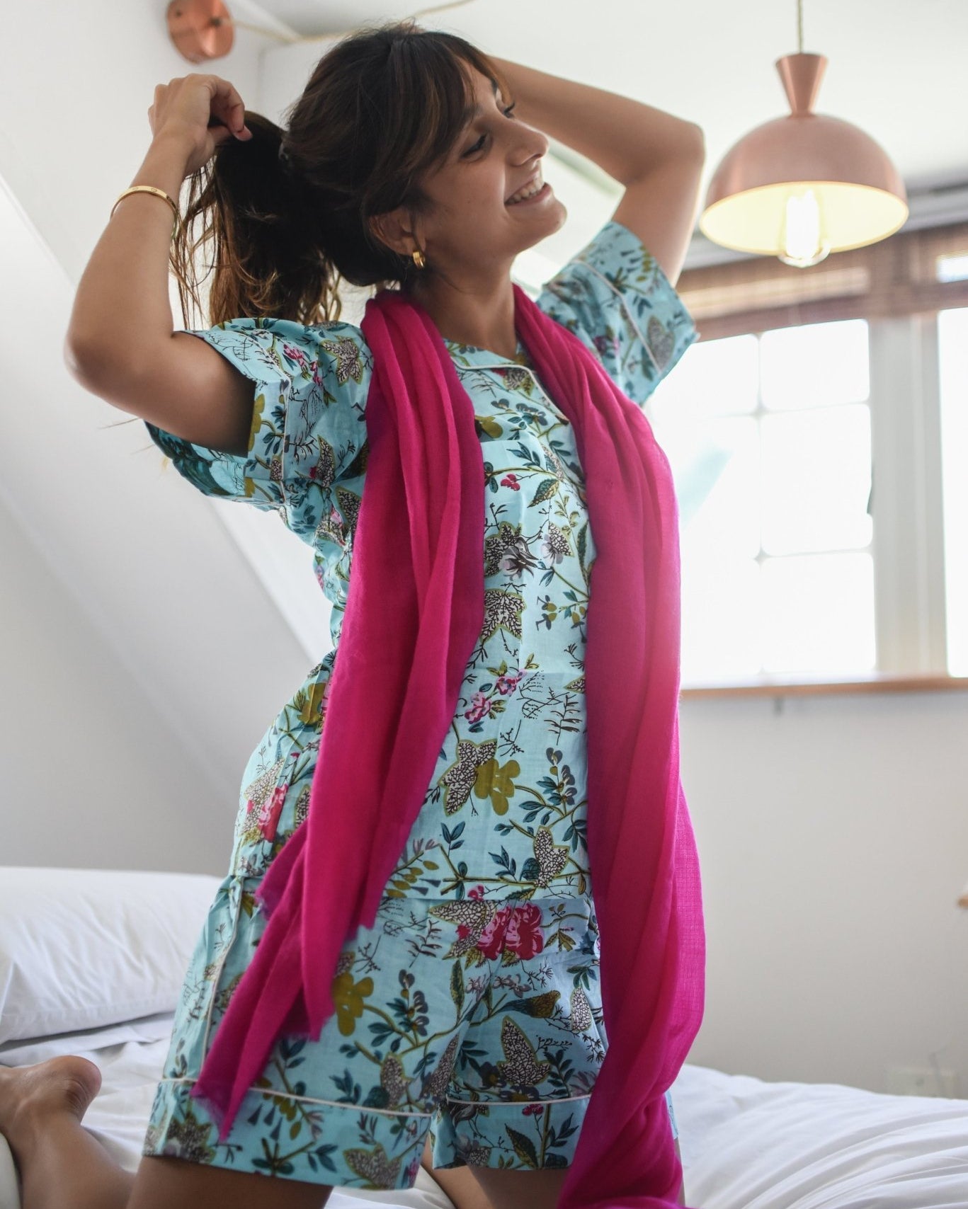 Shorty Pyjamas - Turq Flower - Gawjus New Zealand