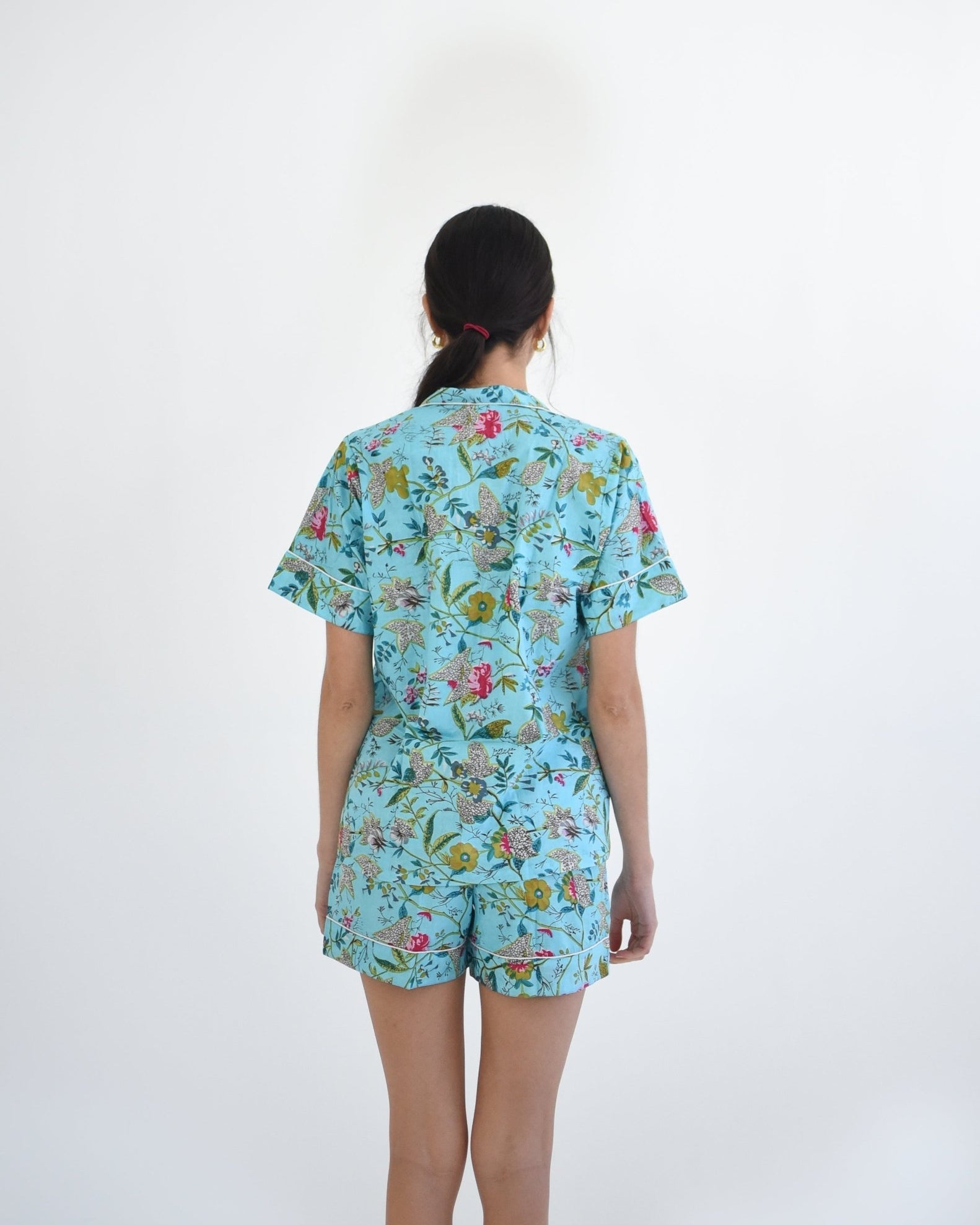 Shorty Pyjamas - Turq Flower - Gawjus New Zealand