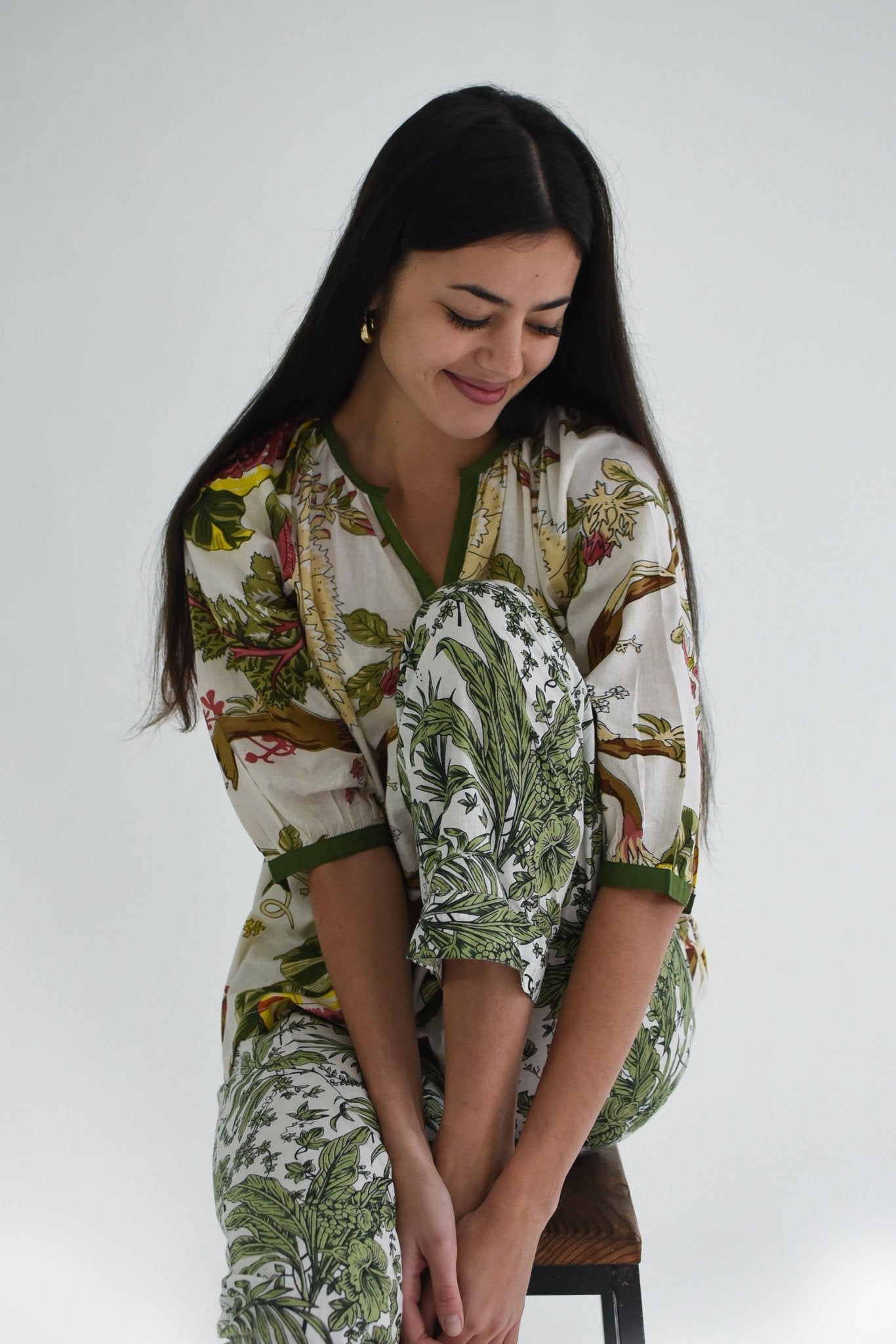 French Pyjamas - Green Floral - Gawjus New Zealand