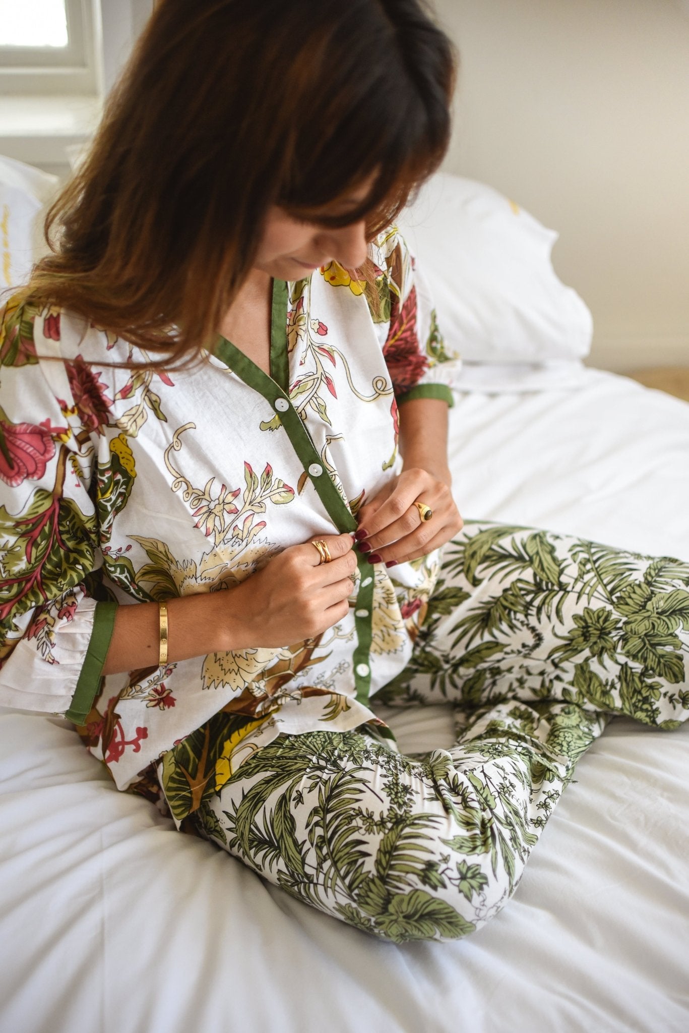 French Pyjamas - Green Floral - Gawjus New Zealand