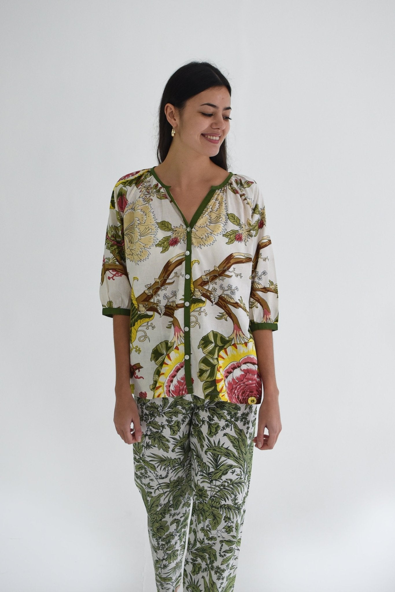 French Pyjamas - Green Floral - Gawjus New Zealand