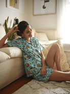 Shorty Pyjamas - Turq Flower - Gawjus New Zealand